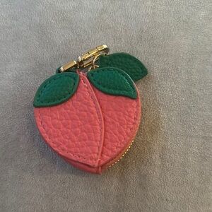 Peach-Shaped Pink and Green Keychain